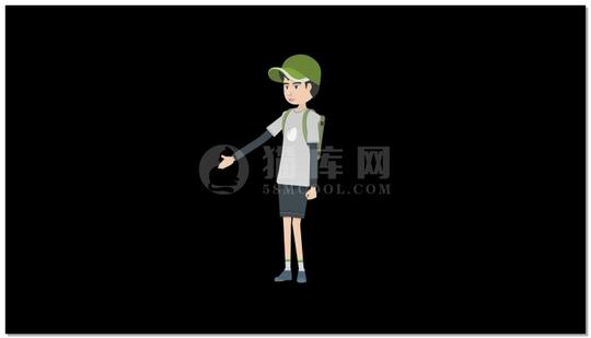 戴帽子背绿色书包穿短裤的小男孩握手动画act34_handshake|mg动画扁平元素视频素材