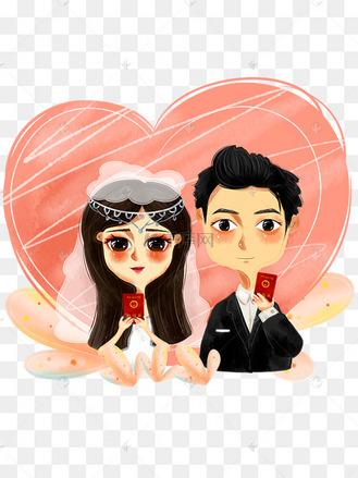 商用手绘结婚爱情结婚照官宣结婚证婚纱素材