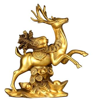 聚玄轩纯铜鹿摆件一鹿发财一路发财招财摆件铜梅花鹿