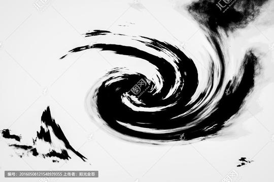 素材抽象水墨太极螺旋旋转漩涡纹理动感线条黑白线条水墨线条水墨画