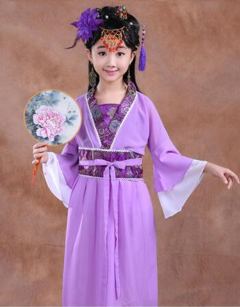 古装服装女童七仙女演出服公主裙古代仙女汉服古筝舞台表演服紫色款