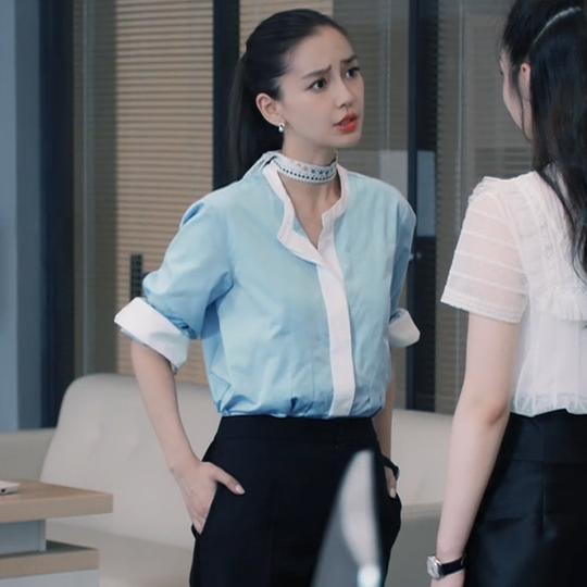 创业时代杨颖angelababy那蓝同款衣服韩版丝巾ol立领长袖衬衫女秋