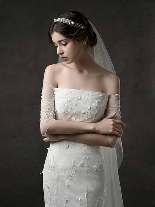 满庭芳人鱼歌婚纱礼服2018新款新娘一字肩鱼尾婚纱女新娘主纱