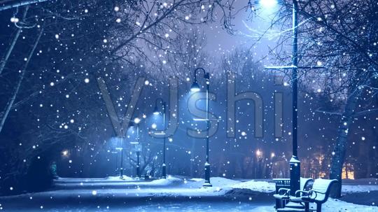 夜晚街道下雪场景_1920x1080_高清视频素材下载(编号