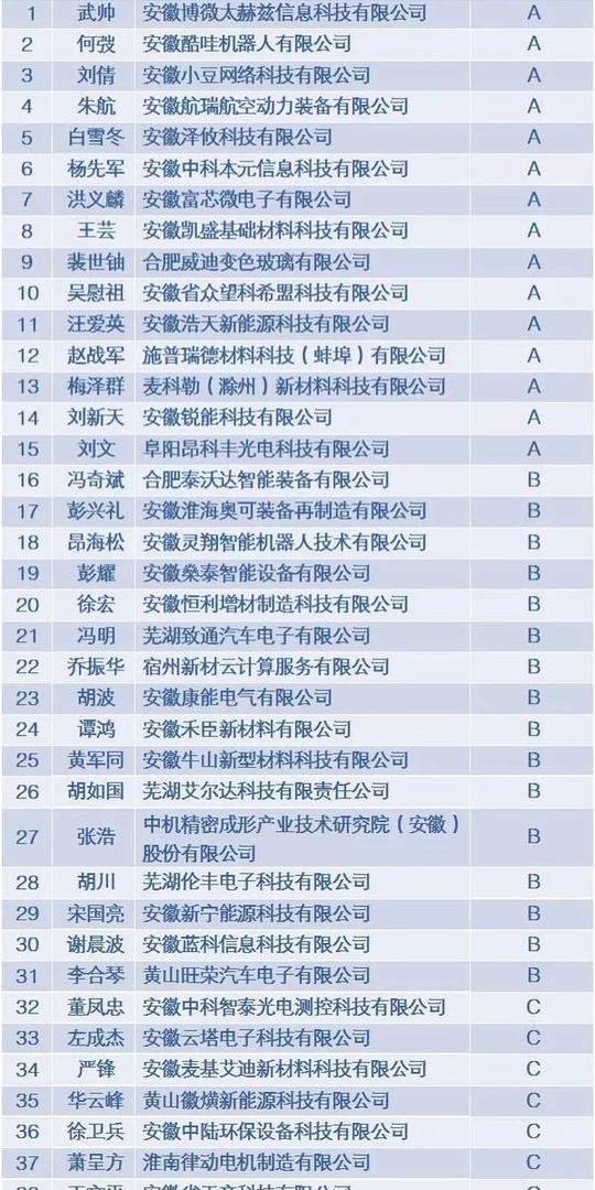 安徽省2017年拟扶持高层次科技人才团队创新创业项目清单
