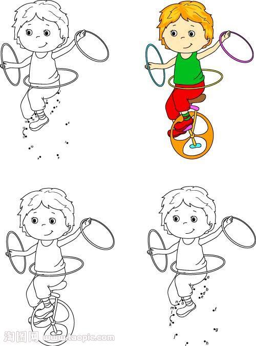 表演杂技的卡通男孩漫画矢量图片(图片id:830