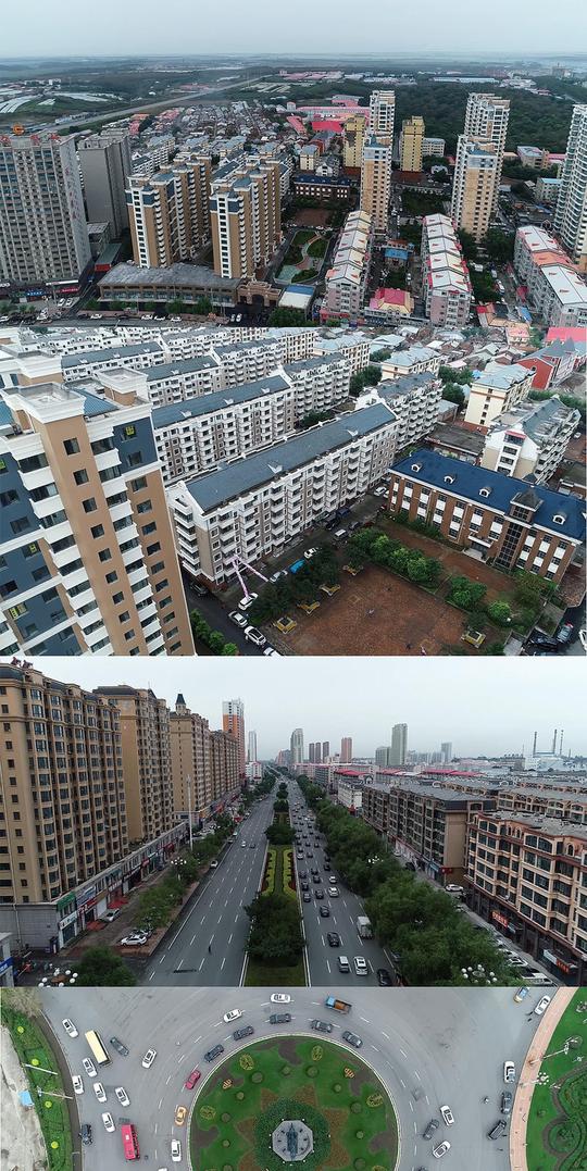 航拍阿城城市街道高清视频素材