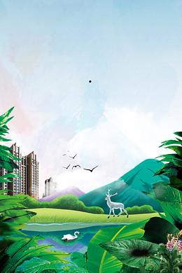 油画唯美意境房地产广告海报背景素材
