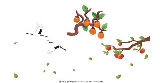 柿子树仙鹤