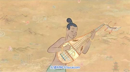 趣味敦煌仙人飞天古典文化中国风图案童话故事动态背景视频素材