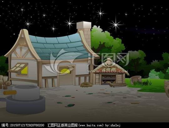 flash场景卡通素材夜房子,动漫卡通,设计素材,设