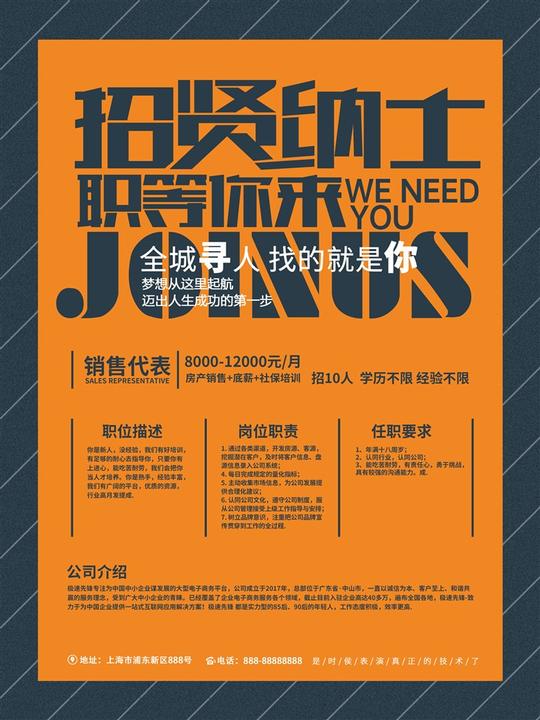 招贤纳士全城寻人找的就是你创意招聘宣传单psd素材