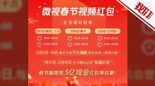 春节视频红包大战开启微视抖音各抛5亿元拼抢用户