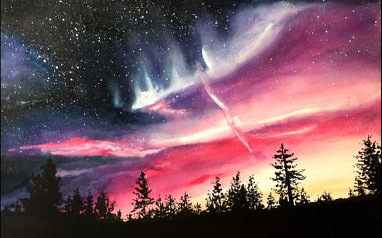 【水彩】水彩的夜晚天空绘画示范