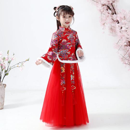 女童汉服中国风唐装旗袍儿童古装秀禾服拜年服女孩古风新年装秋冬