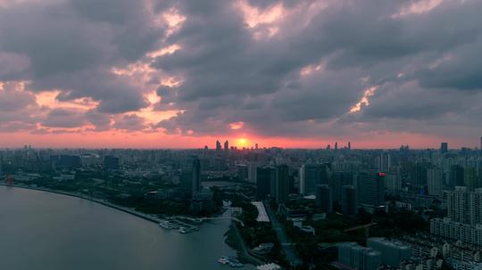 城市的日落晚霞航拍_3840x2160_高清视频素材下载(:)