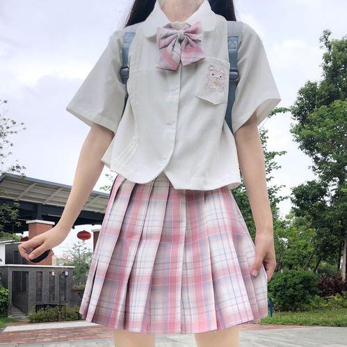 乔奈奈jk镜底桃源春款制服原创格裙百褶裙甜美粉格女学生裙子