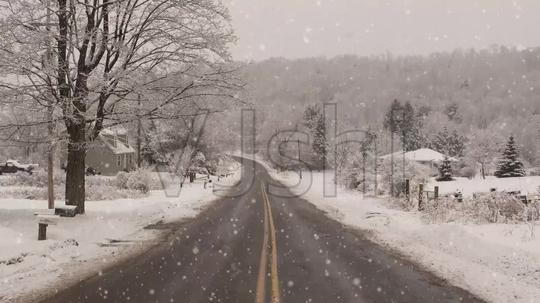 雪花飘落视频马路下雪视频素材舞台循环背景