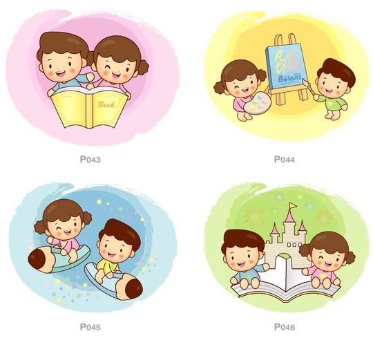 认真学习的卡通儿童