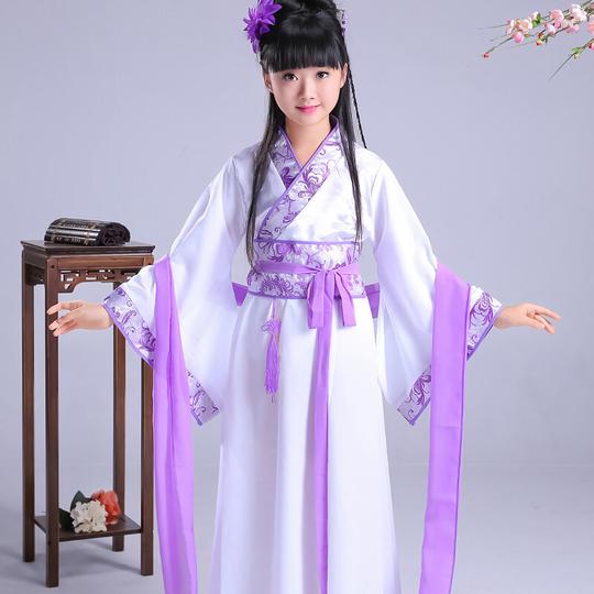 古装唐装古装仙女服装表演服古代公主裙古筝影楼汉服拍照紫色套装100cm