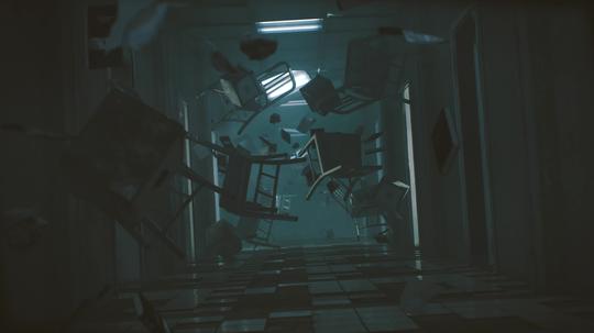 3d空间隧道纸屑凳子飞舞_3840x2160_高清视频素材下载