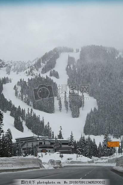 山雪滑雪场森林首脑会议冬天景观冷高峰户外灰色
