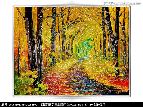 >风景花树鲜艳绚烂的油画无框画素材大师级油画彩色彩抽象