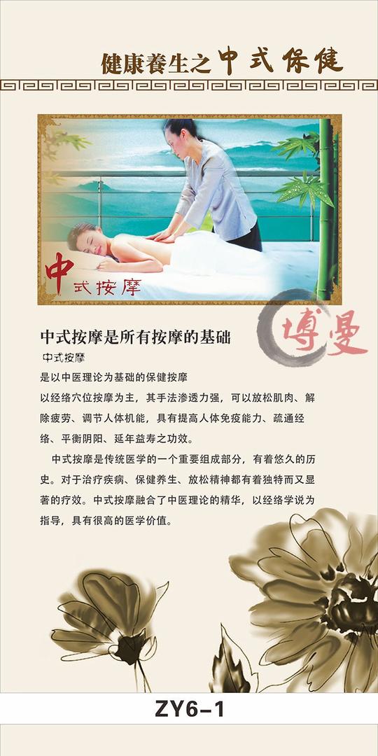 精油开背中医推拿按摩足浴艾灸刮痧火罐推油保健养生挂图海报50x100