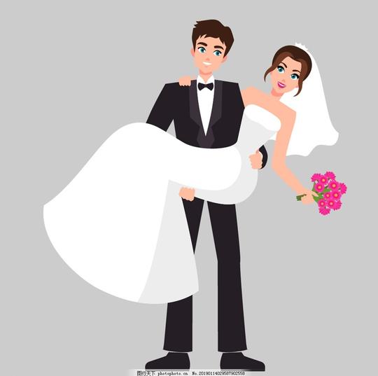 新郎新娘情侣夫妻婚礼情人节结婚纪念日新婚蜜月卡通素材