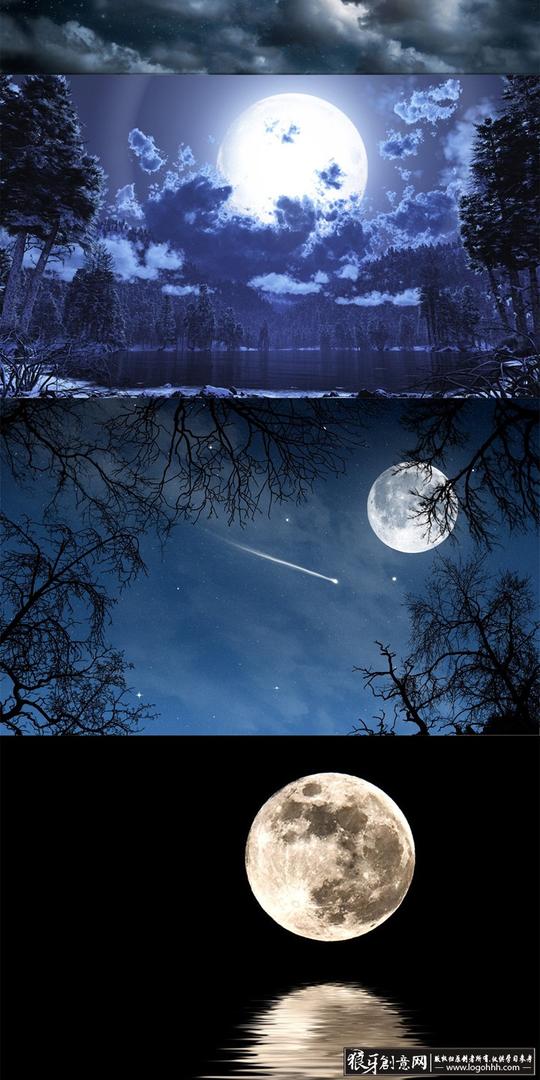 背景素材唯美星空夜色高清背景圆月亮夜空夜晚宇宙太空月光月球