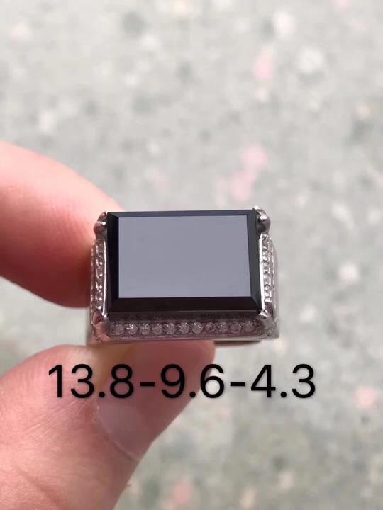 【素缘】a货翡翠戒指冰种墨翠全黑方牌戒面925银镶嵌