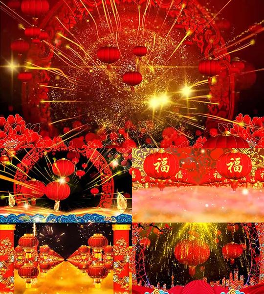 2019新年喜庆大红灯笼元旦晚会舞蹈led大屏幕动态视频背景素材
