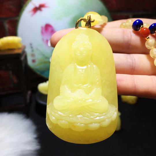 晶樱天然原矿蜜蜡雕刻大日如来吊坠浓郁精工雕刻干净水润精美奢华