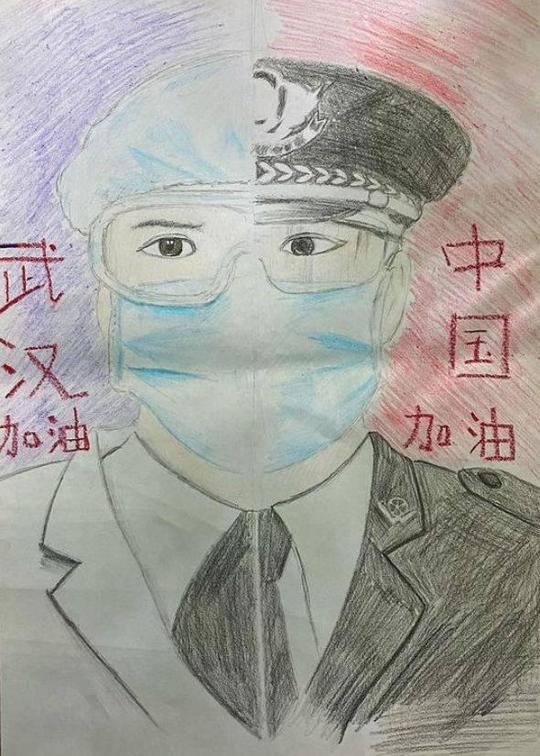 抗疫逆行者可爱人物绘画