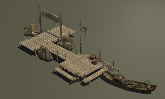 古代渔人码头港口模型3d渡口场景素材