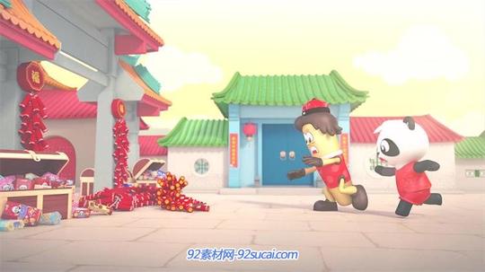 新年祝福拜年卡通人物燃放炮竹动画演绎新春祝贺宣传片视频素材