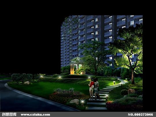 朴枫园林设计素材,夜景,俯瞰图,光芒,城市,psd分层素材库,房地产景观