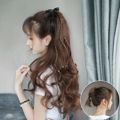 假发女长卷发辫子马尾大波浪仿真自然逼真绑带式高马尾长卷假发片