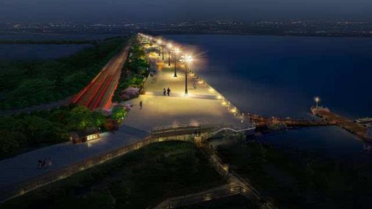 (升级大坝夜景航拍↑)浅灰色的48组华灯与暖色路灯交相辉映怎么样?