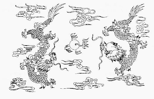 绣花动物龙色彩白色免费素材