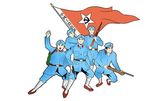 抗战胜利日部队卡通八一建军节红军战士素材元素插画