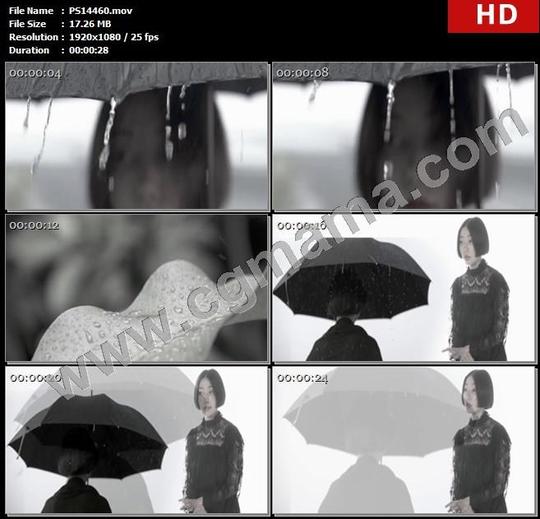 ps14460下雨雨女打伞灵魂对话黑白恐怖高清实拍视频素材