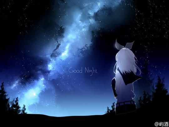 夜晚暗夜蓝色星空美好忧伤忧郁白发