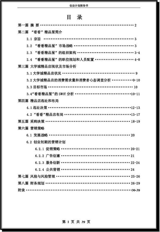 创业计划报告书