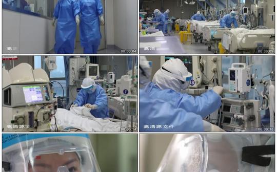 4614012武汉加油逆行者医院抗疫一线iuc病房-白衣天使工作场景视频素材