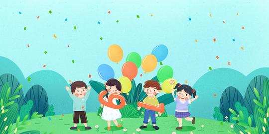 绿色创意手绘噪点插画61六一儿童节海报背景素材