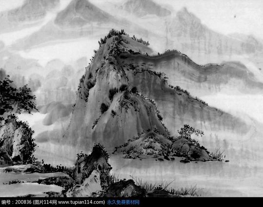 水墨画—高山下的溪流,书画文字图片,琴棋书画图片