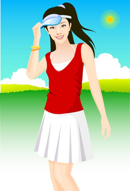 夏日休闲美丽戴帽子女孩韩国矢量人物素材