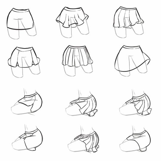一组衣服,裙子褶皱画法参考素材分享[赏析]