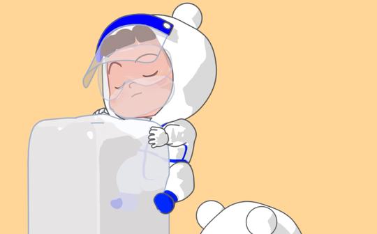 炎炎夏日，抗疫前线的大白们抱着冰块降温缓解，可爱的大白们你们辛苦了!